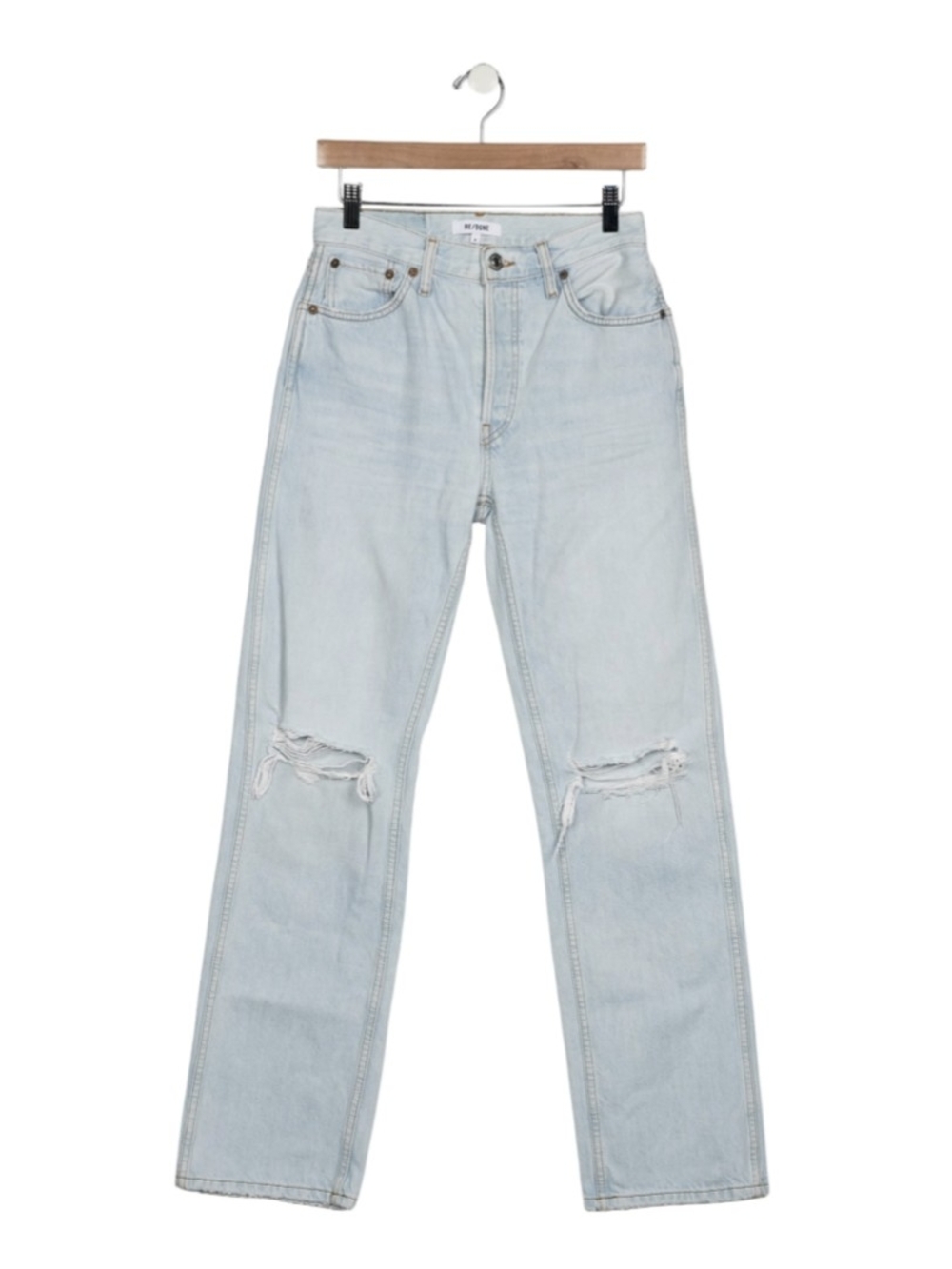 Re/Done Light Blue Straight Leg Jeans with Knee Rips